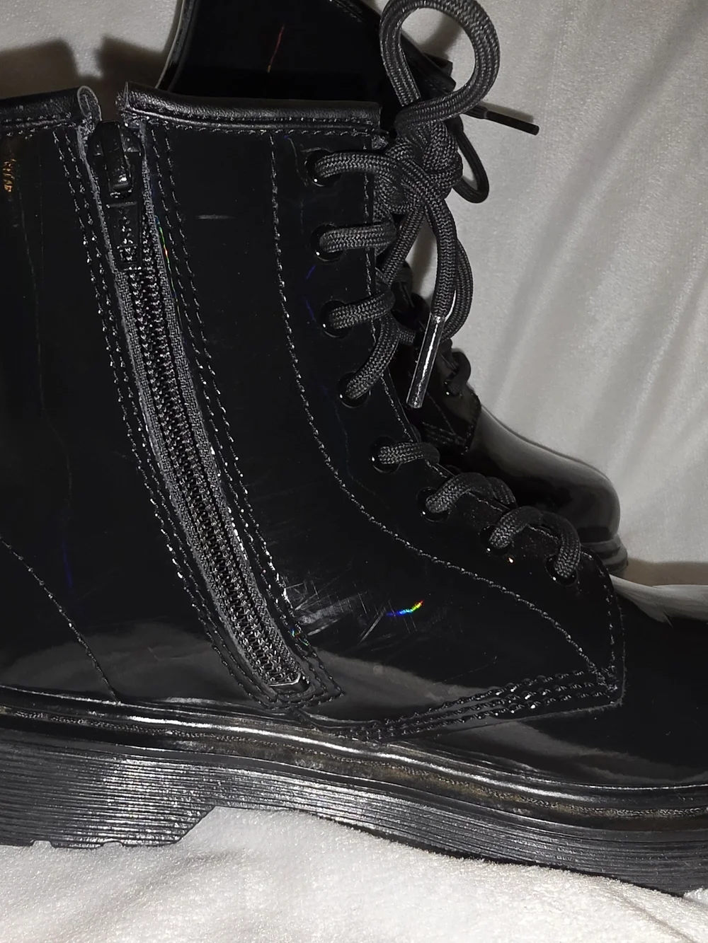 Dr. Martens Kids Black Patent Leather Combat Boots Zipper EU 34 US Youth 3